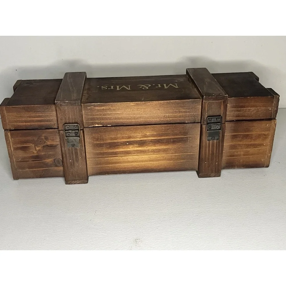 Mr And Mrs Wine Gift Box Wooden Rustic Wedding Favors 13 Inch X 3.5 Inch